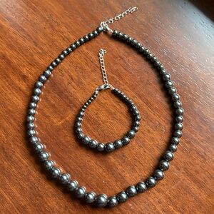 Hematite Beads Necklace & Bracelet Set Magnetic Jewelry